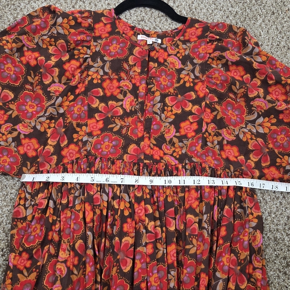 Anthropologie Sundry Boho Tunic Dress Colorful Floral Puff Dolman Sleeves XS / 0 - Picture 10 of 13
